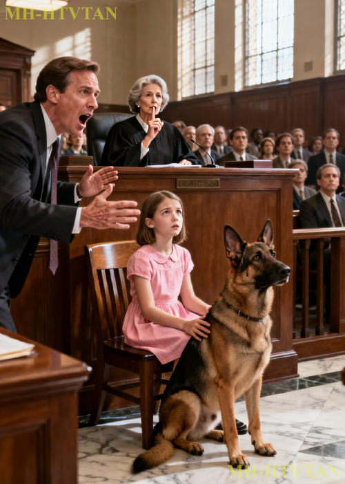 The defense actually laughed when I led a German Shepherd to the witness stand. ‘This is a court, not a circus,’ he sneered. Then the mute three-year-old climbed into the chair, buried her face in the dog’s fur, and finally spoke—for the first time since the fire. Four quiet words slipped out, sliced through the room, and wiped the smile off his client’s face. By the time she pointed, it was already too late.