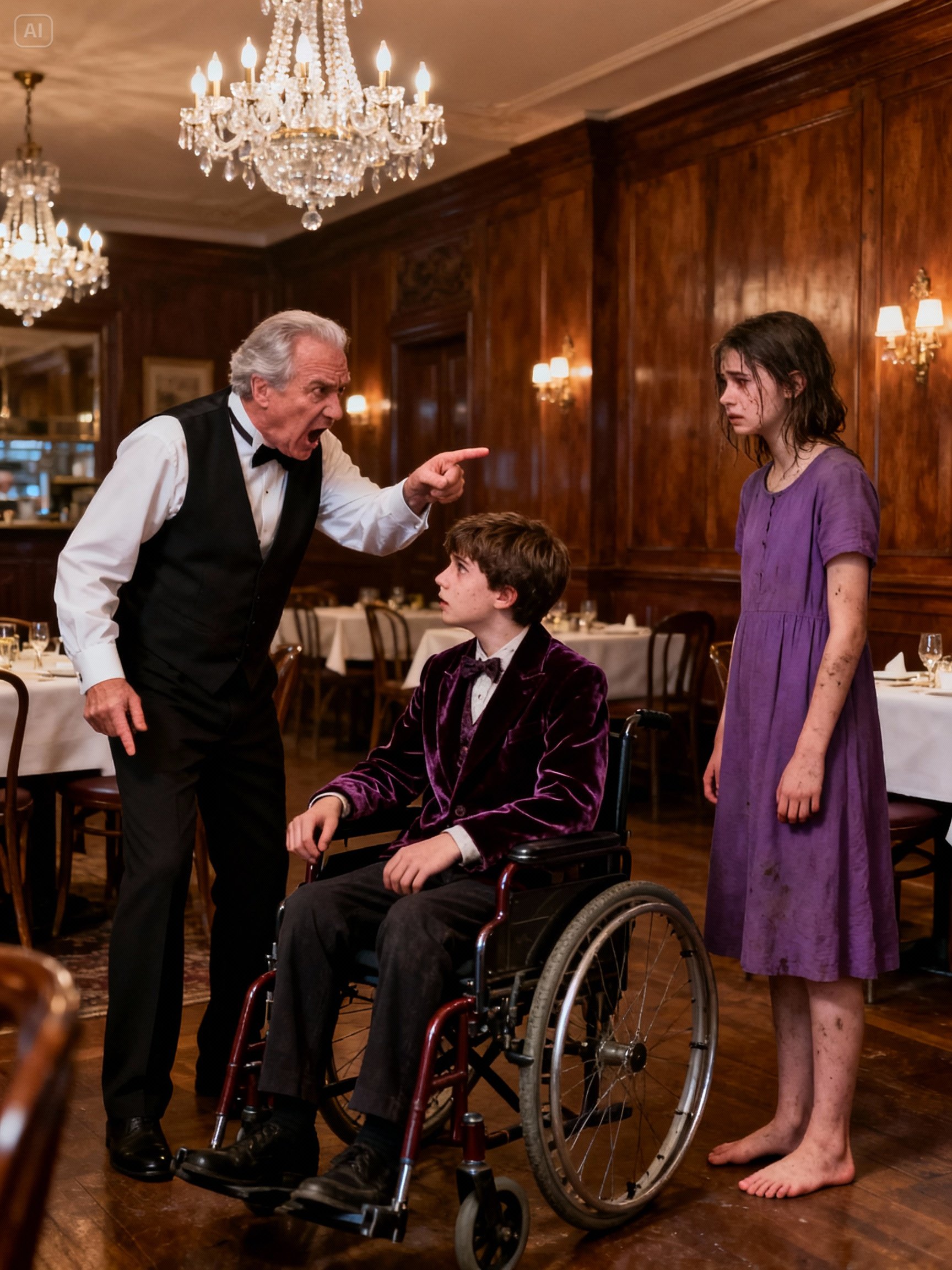 A Wealthy Father Was Having Lunch at a Luxury Restaurant With His Son in a Wheelchair When a Barefoot Girl Said, “Feed Me, and I’ll Heal Him” — The Smirk Faded When the Boy Whispered, Trembling, “Dad… My Legs Feel Warm”