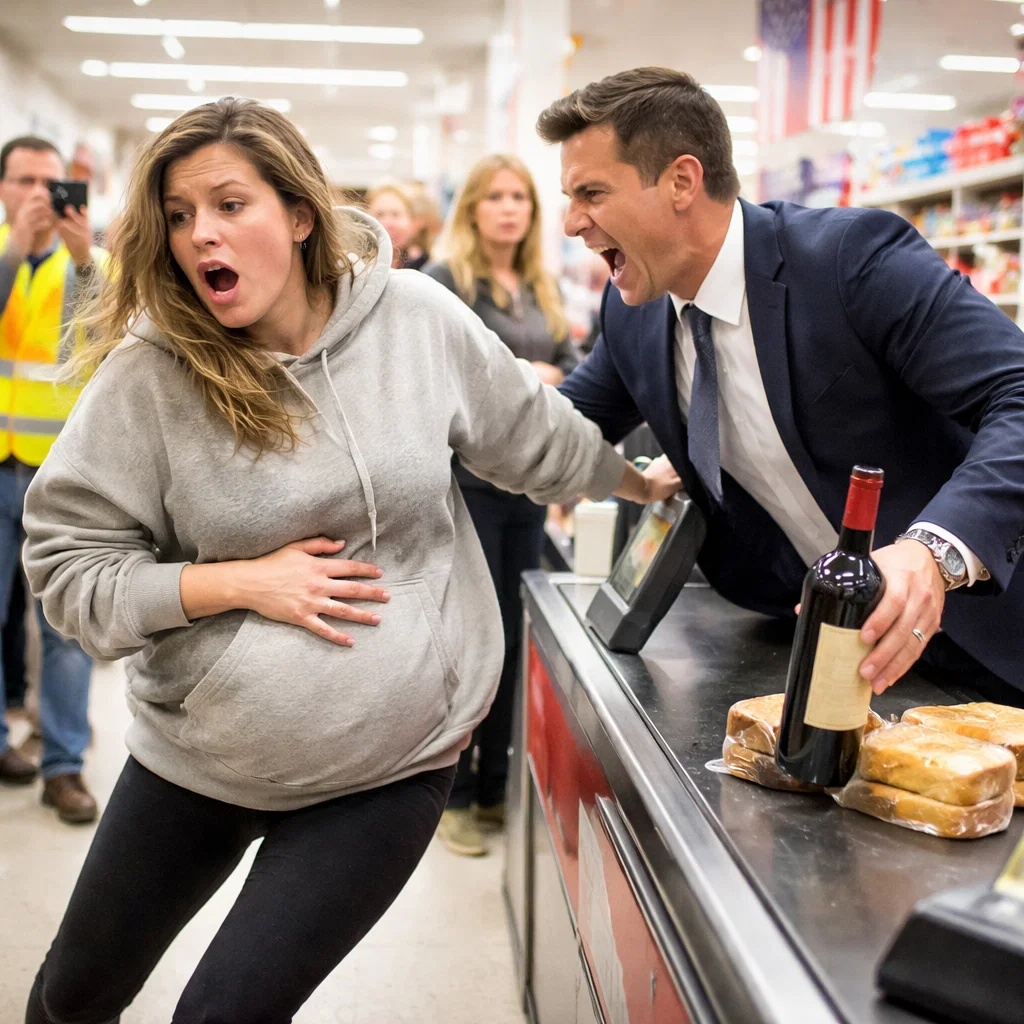 He Pushed A Pregnant Woman Aside Screaming “Time Is Money,” But When The Cashier Loudly Revealed Why His Card Was Declined, The Entire Store Went Silent.
