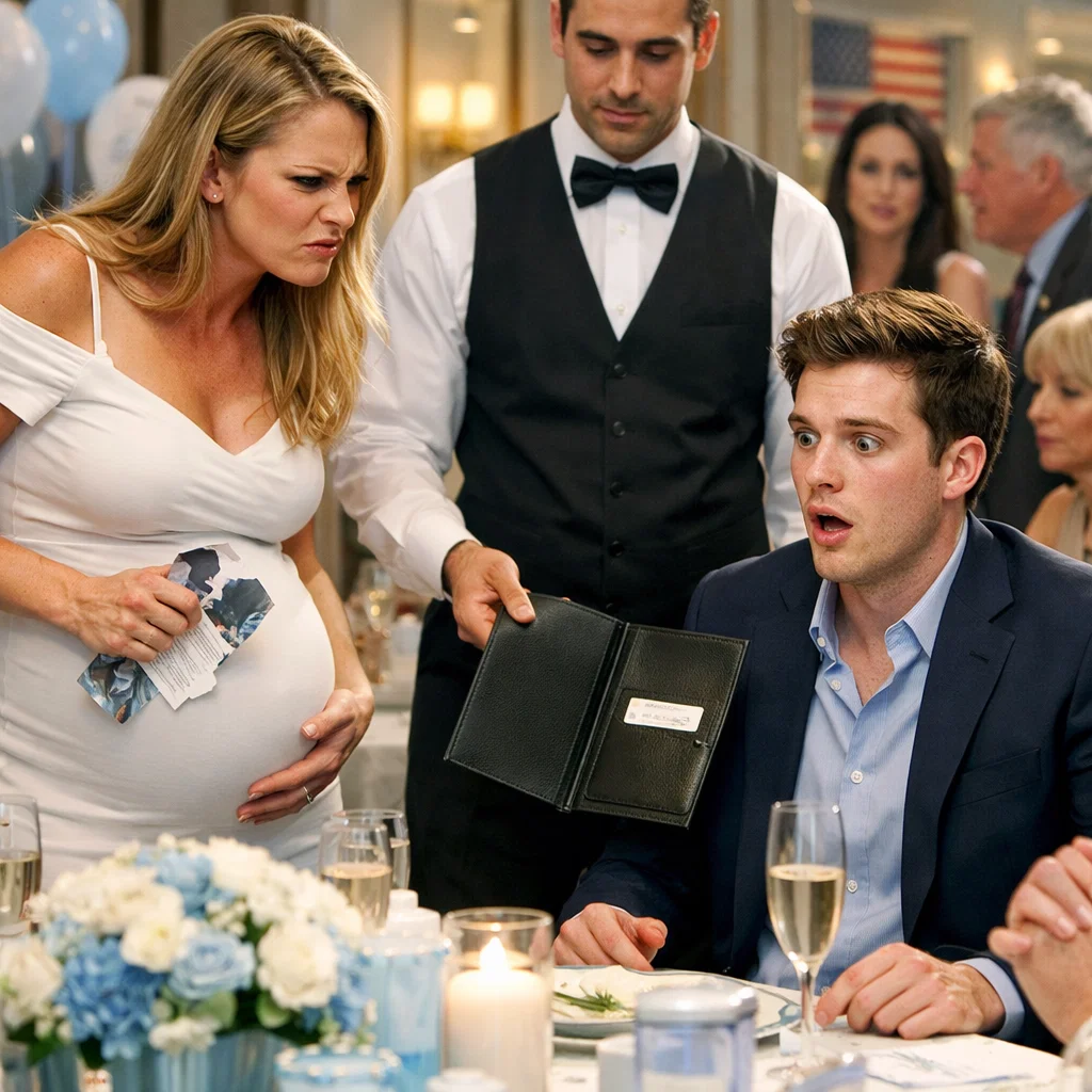 He threw a gym membership in my face at our baby shower, laughing that I needed to ‘fix myself’ before our son arrived, but the silence was deafening when the waiter dropped the $15,000 banquet bill on his plate—and his dad had just cut him off.