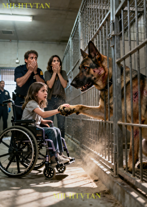 The girl in the wheelchair rolled into the shelter quietly—and the retired K9 everyone feared did something that brought the entire building to a standstill……….a