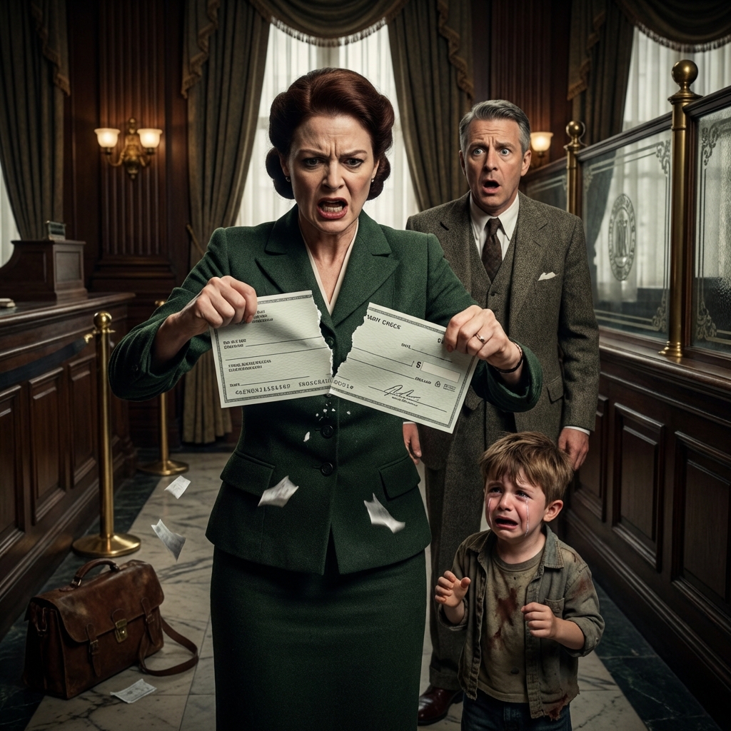 The Bank Manager TEARS UP The CHECK Of A Little Boy… Seconds Later, Her Blood Ran Cold When She Realized Who Was Standing Behind Him…