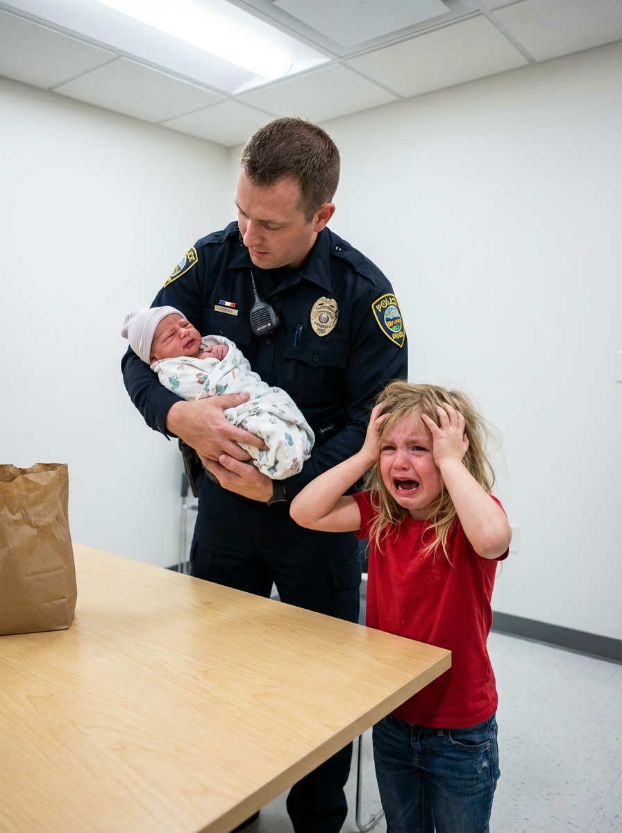A Little Girl Walked Into a Police Station Holding a Paper Bag and Whispered, “Please Help… My Baby Brother Stopped Moving” — What Officers Discovered About Her Family Left Everyone Silent