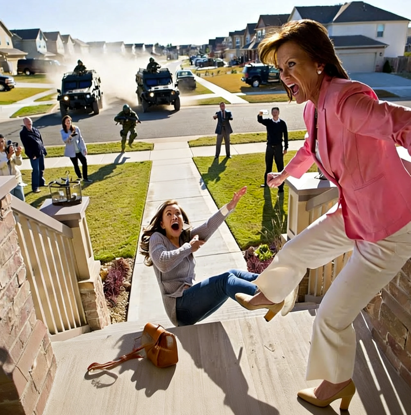 HOA Karen Kicked My Wife Down the Porch Stairs — 3 Minutes Later, 5 Military Convoys Arrived