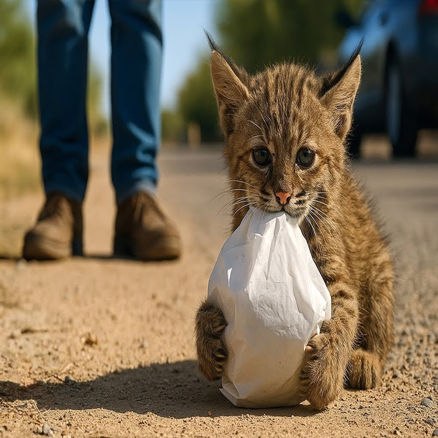 Crying Bobcat Kitten Refused to Let Go of This Bag — Until They Saw Why…