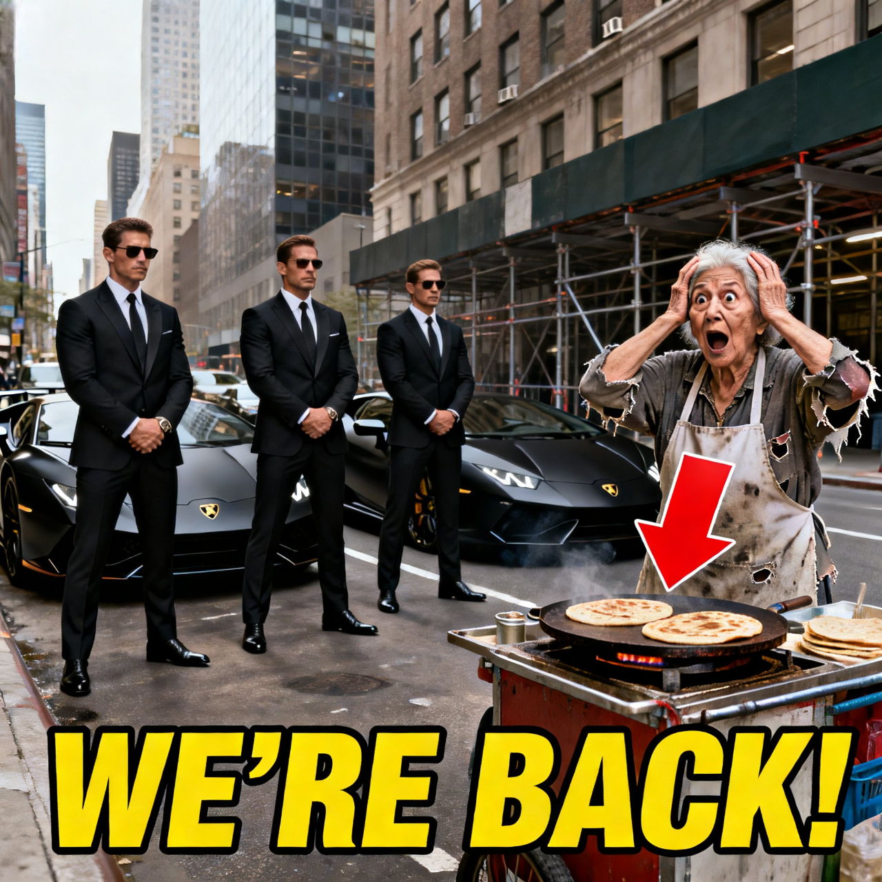 Poor Old Woman Fed Homeless Triplets — Years Later, Three Lamborghinis Stopped at Her Cart…