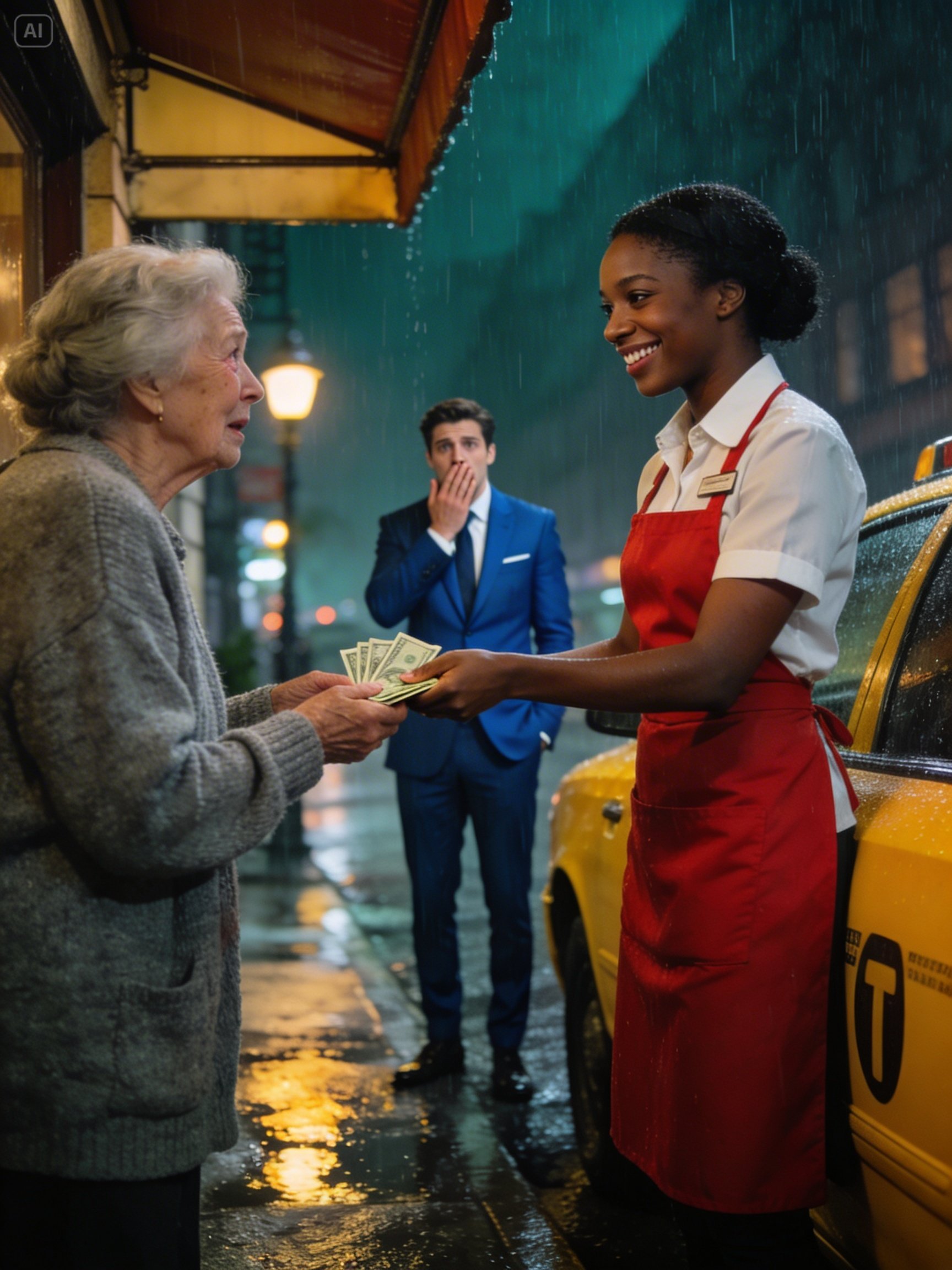 Poor black Waitress help old lady not knowing her Millionaire son is watching