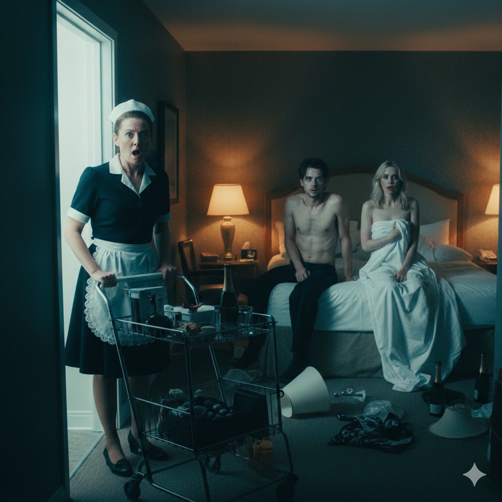 She thought her husband was at an important conference. But when she opened the hotel door in her maid uniform, the truth