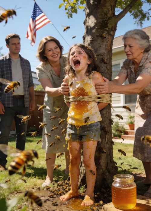 At in-laws’ yard my sister-in-law smeared my 4-year-old with honey, tied her to a tree and lured wasps. Mother-in-law grabbed me by the hair to stop me and laughed “Let them have some fun. Can’t you see they’re so happy doing this.” ; husband just shrugged and ignored everything. – I…