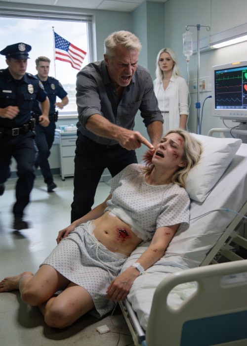 I was barely awake from surgery when my father demanded rent at my bedside—and hit me so hard I hit the hospital floor. My mother didn’t turn around, my brother didn’t look up, and the heart monitor shrieked loud enough to summon police. He told them I “fell,” but I looked straight at the officers and finally said what no one in our family ever dared to say out loud.