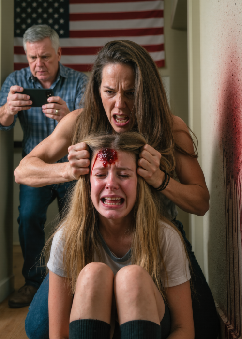 My sister grabbed my hair, slammed my head into the wall, and hissed, “You don’t deserve anything.” I collapsed onto the floor, bleeding, unable to move. She turned her back and walked away — never knowing someone had recorded everything. And when that person showed up at Grandpa’s will reading… she fainted.