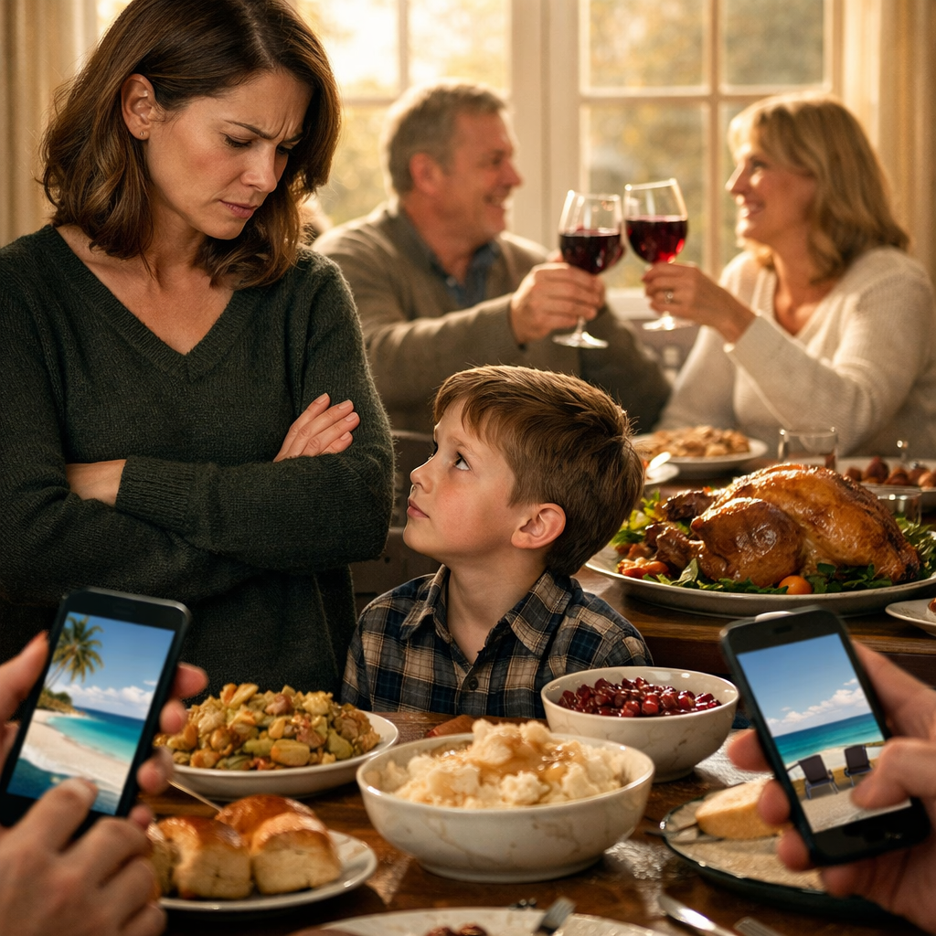 My Sister Told My 10-Year-Old Son In Front Of Everyone: “Sweetheart, Thanksgiving Turkey Is For Family” Some Chuckled. I Calmly Stood Up, Took My Son’s Hand: “Let’s Go Buddy.” Next Week, I Posted Photos Of Our Bahamas Trip — First Class, Resort, Snorkeling. $23,000 Total. My Sister Called Panicked: “How Can You Afford This?!” I Replied: “Easy — I Paused Paying Your Mortgage.”