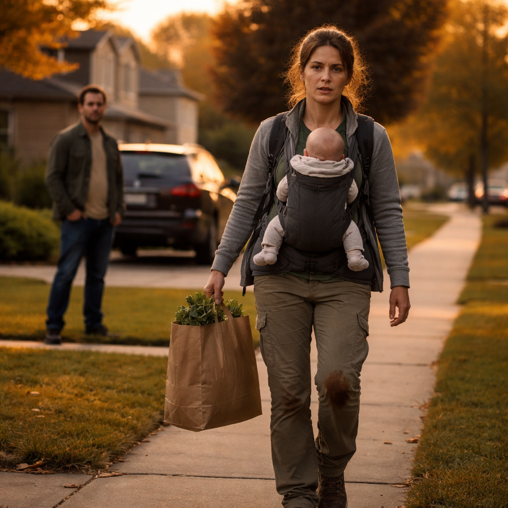 My father noticed me struggling along the street, my baby perched on one hip while grocery bags weighed down my other arm.