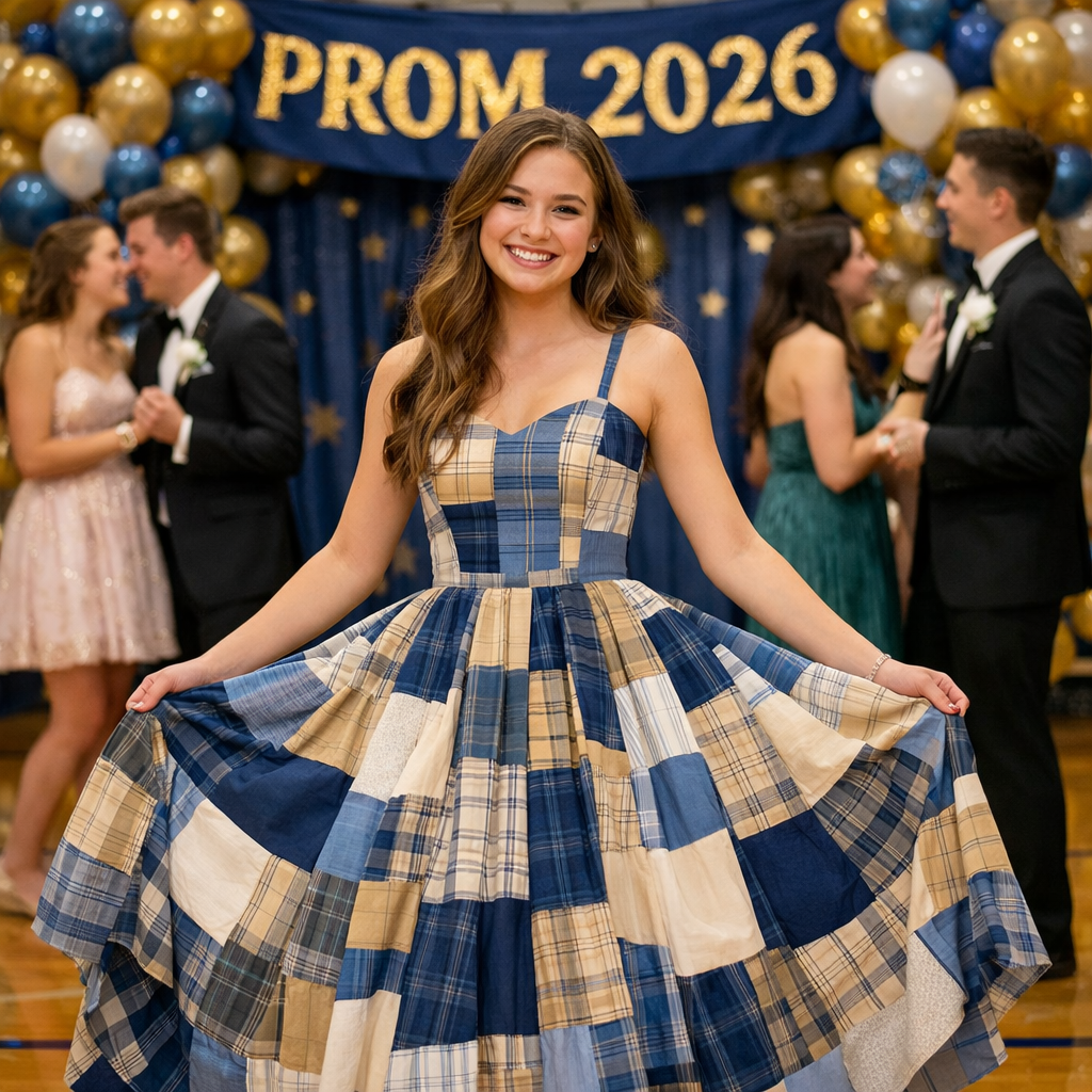 I sewed a dress from my dad’s shirts for prom in his honor — my classmates laughed, but then the principal took the microphone, and the entire room fell silent.