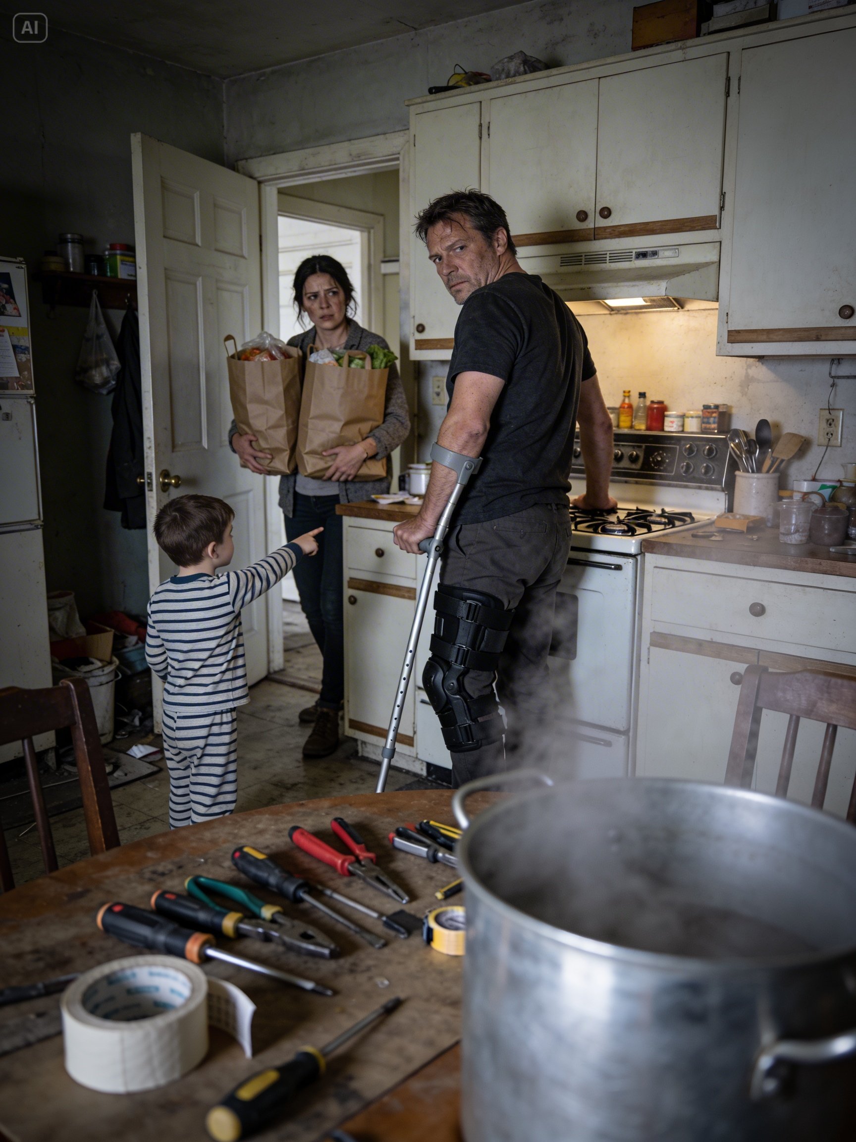 I took in a homeless man with a leg brace for one night because my son couldn’t stop staring at him in the cold. I left for work the next morning expecting him to be gone by evening. When I came back exhausted, my apartment didn’t look the same—clean counters, trash out, the door fixed, food simmering on the stove. The surprise wasn’t magic. It was proof he’d been useful long before he was homeless.