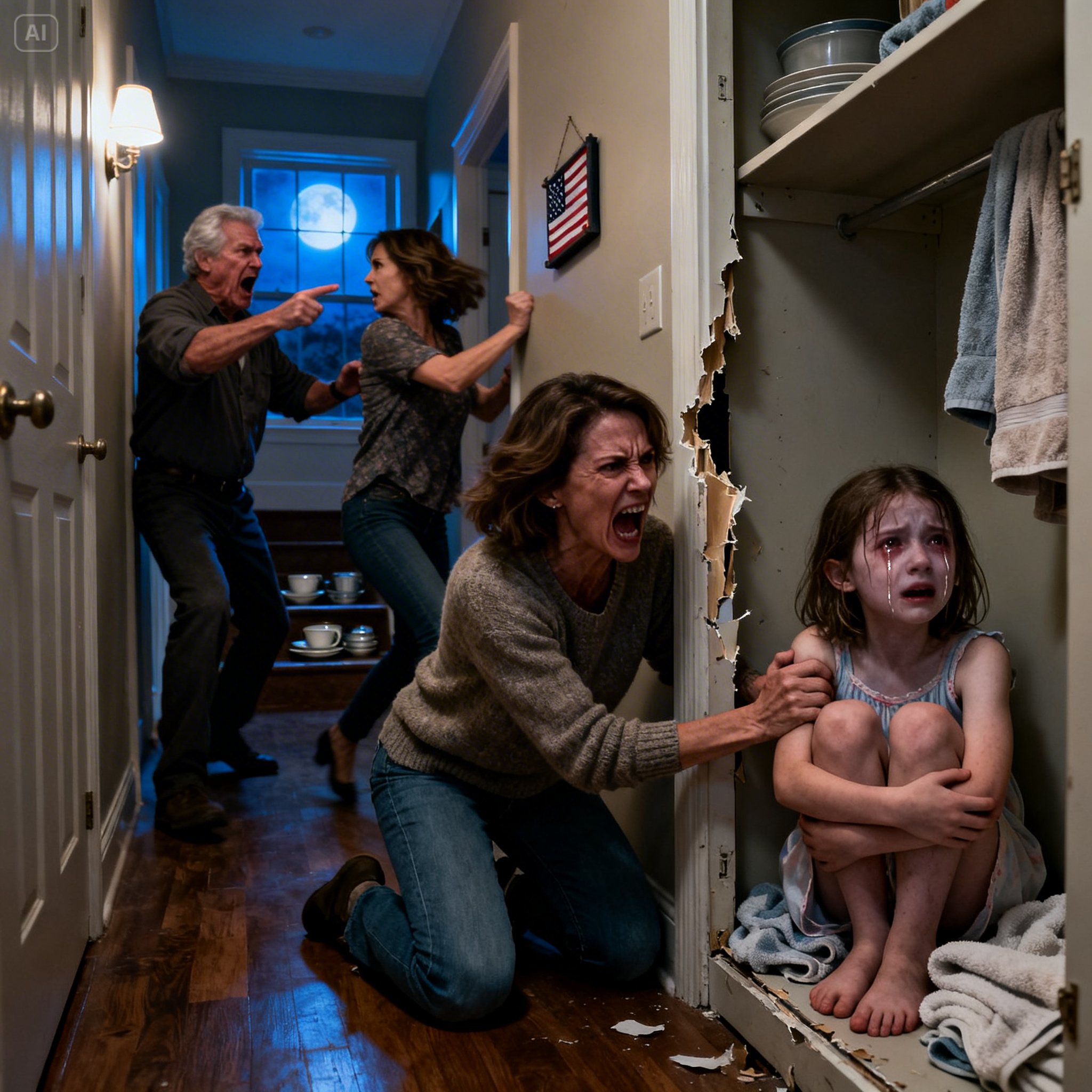 My six‑year‑old niece called at midnight. “Aunt Natalie, please help me. They locked me in. I’m really hungry. I’m scared.” Her guardians—my parents—spent the checks on themselves and left her in a dark closet. When I rushed over and confronted them, Dad said, “She’s being dramatic. Kids exaggerate everything.” Mom added, “We fed her earlier. She just wants attention.” But I found her locked in that closet, crying and starving. I didn’t scream. I did this.