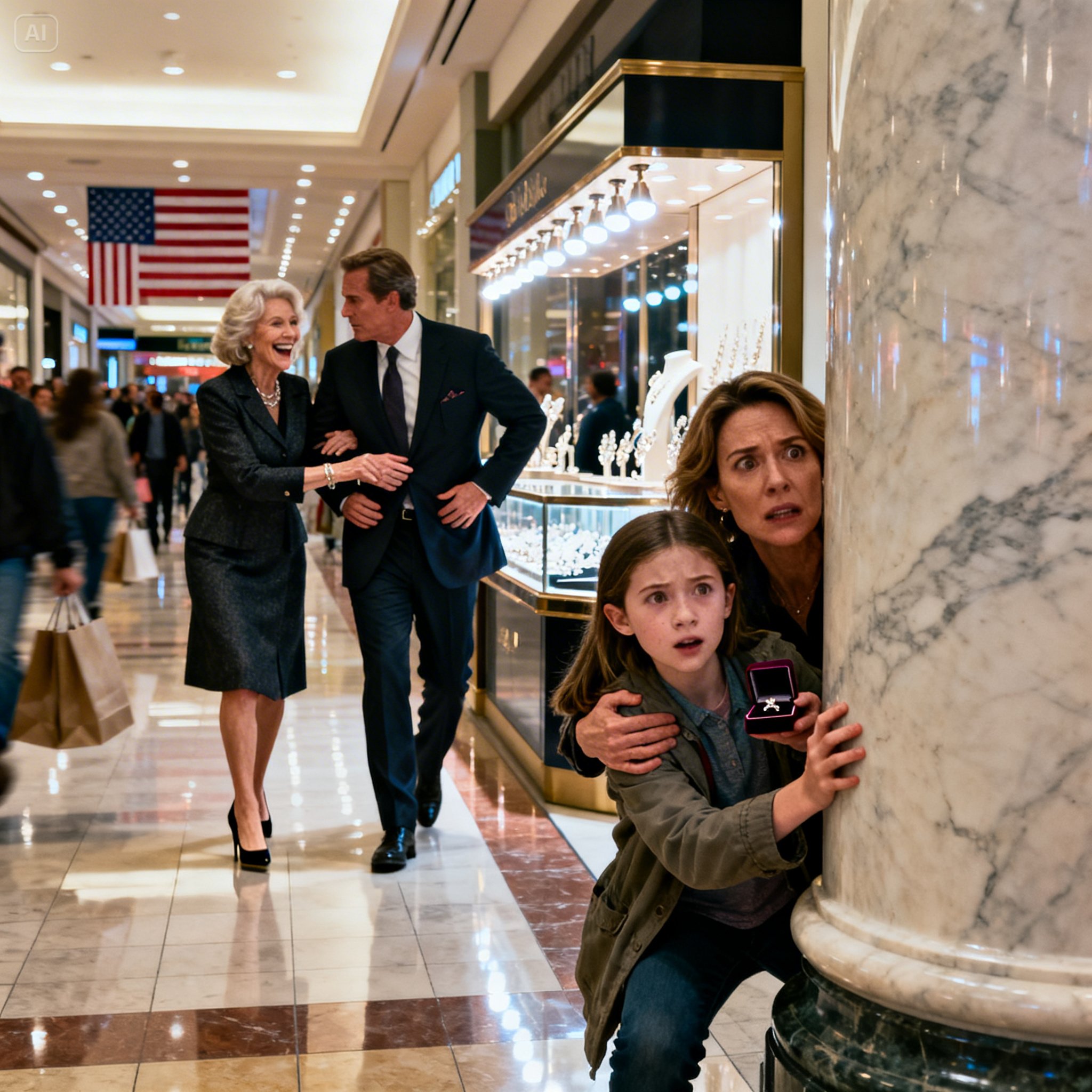 At The Mall, My 11-Year-Old Clutched My Hand And Said, “Mom—Quickly, Behind That Pillar!” She Murmured, “Don’t Move.” I Stole A Glance And Froze In Horror Because My Mother-In-Law Was… Wait… What? I Stayed Silent And Took Action. The Next Morning, They Went Pale.