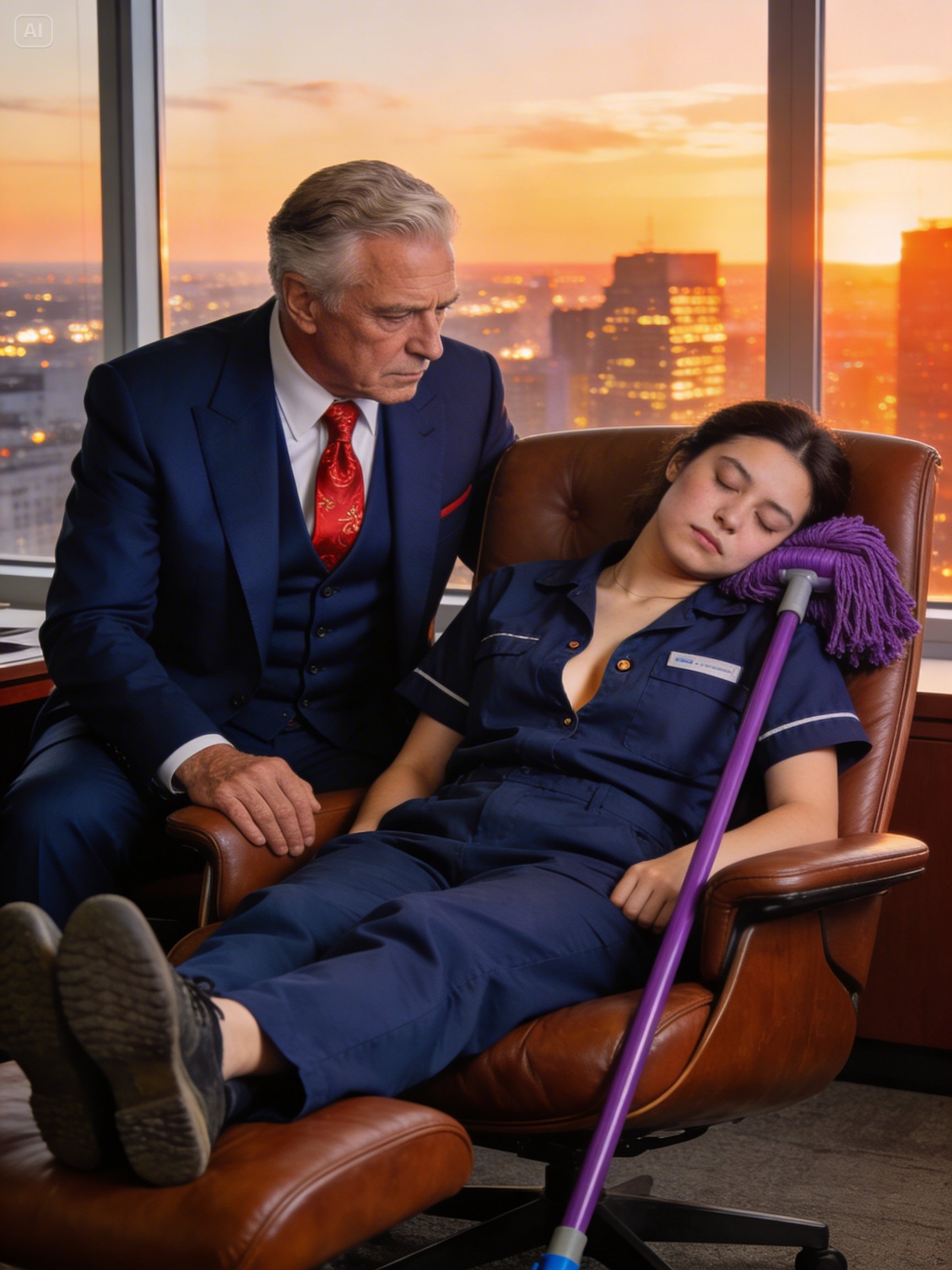 “HE SURPRISED THE JANITOR SLEEPING IN HIS ‘UNTOUCHABLE’ CHAIR… AND WHAT SHE SAID LEFT THE MILLIONAIRE PALE.”