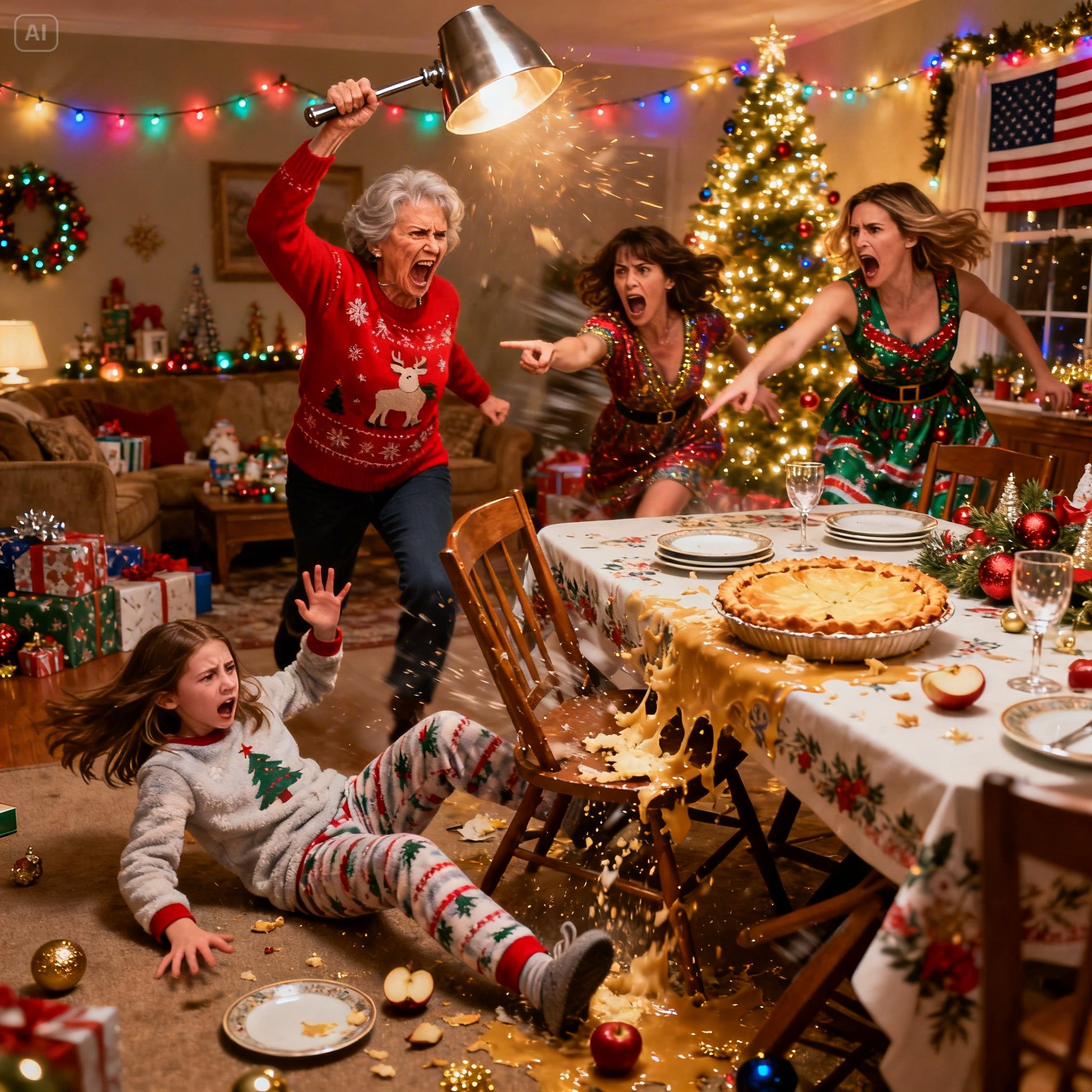 At A Christmas Party, My Sick 10-Year-Old Daughter Slipped, Bumped The Table, And Dropped An Apple Pie. My Sister Screamed, Calling Her A “Disgusting Kid” And Saying She Ruined Everything. Then My Mom Snatched A Heavy Metal Lamp And Everything Went Sideways. My Daughter Staggered And Dropped To The Floor. Before I Could Reach Her, My Mom Did Something Even More Heartless—Something Worse Than Before, But…