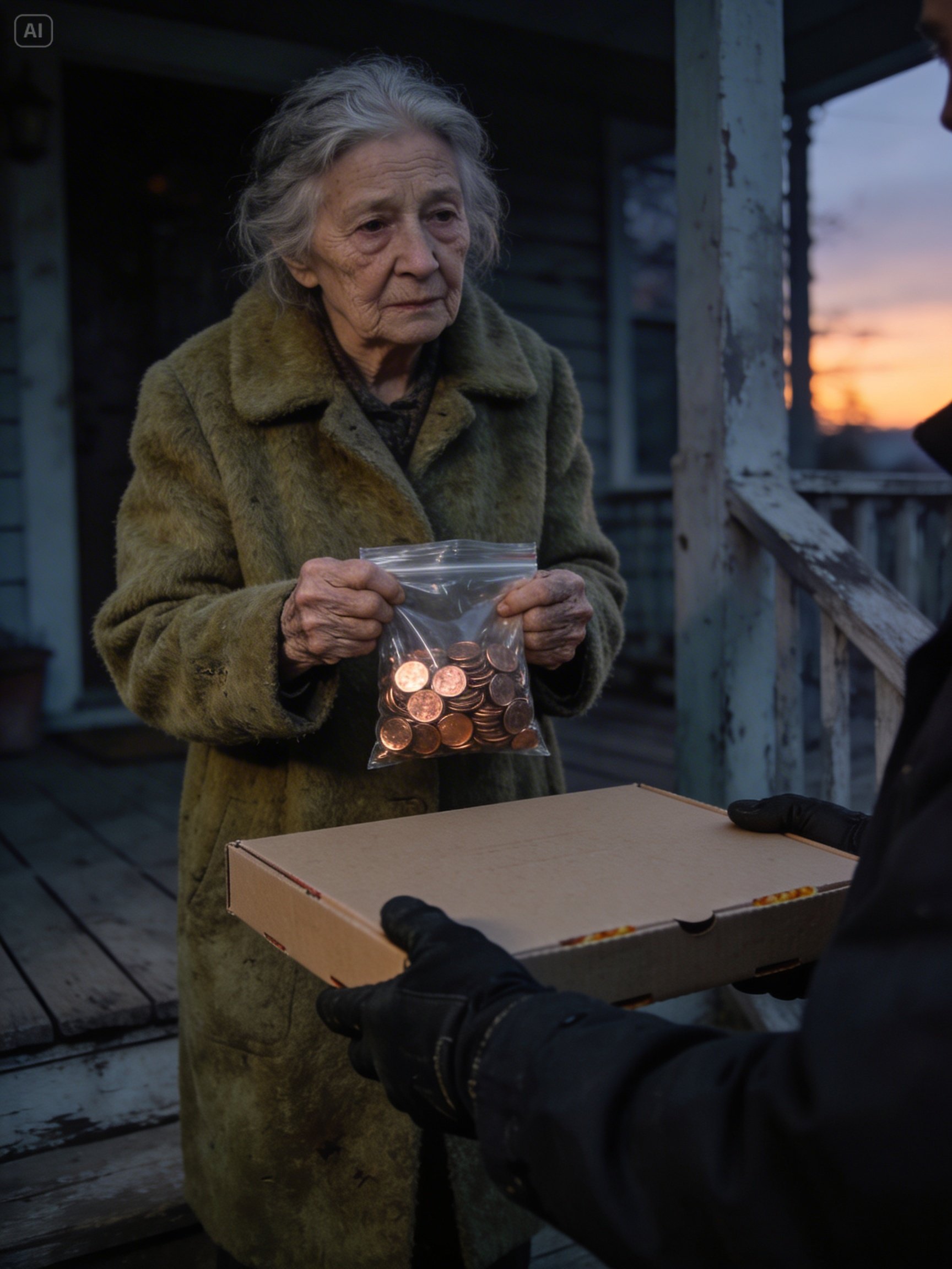 She handed me a Ziploc bag full of pennies for a $14 pizza and whispered, “I think there’s enough here.”