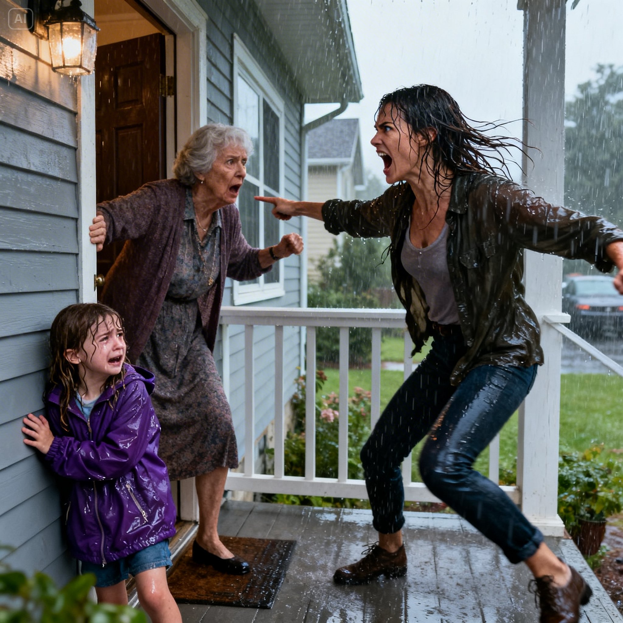 I was running late for an appointment, so I dropped my six-year-old daughter at my parents’ house, thinking she’d be safe there. She kept knocking on the door for five long hours, standing in the cold rain, waiting for someone to let her in. No one did. Then, moments later, my sister arrived with her kids, and suddenly the door that had stayed locked for my little girl swung open instantly. My mother rushed to greet them with hugs, laughter, and gifts while my daughter stood there. When she tried to step inside, my mother pushed her aside, then barked, “We’ve decided you and your mom don’t belong here anymore.”