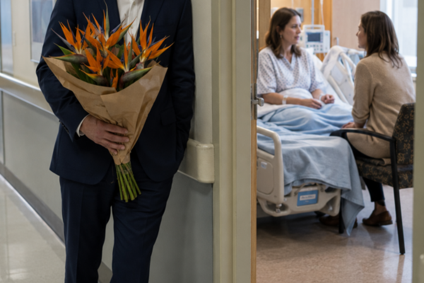 Fue al hospital con flores para su esposa y una noticia que podía cambiar sus vidas, pero escuchó una confesión que convirtió ocho años de matrimonio en una mentira cuidadosamente administrada: ella solo quería su casa, su crédito y su confianza para financiar un negocio junto a otro hombre, sin imaginar que aquella puerta entreabierta le daría a Sergio la prueba necesaria para salvar su patrimonio y dejar caer todas sus excusas.