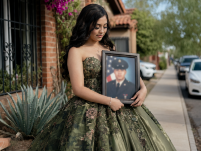 Valeria convirtió el uniforme de gala de su padre en vestido de graduación para sentirlo cerca, pero su madrastra tomó unas tijeras y quiso destruir el último recuerdo que le quedaba, burlándose de ella frente a sus hijas; lo que Renata no imaginaba era que esa misma noche un abogado tocaría la puerta con una carta del capitán Julián, la escritura de la casa, un fideicomiso educativo y las pruebas del dinero que le habían robado durante años.