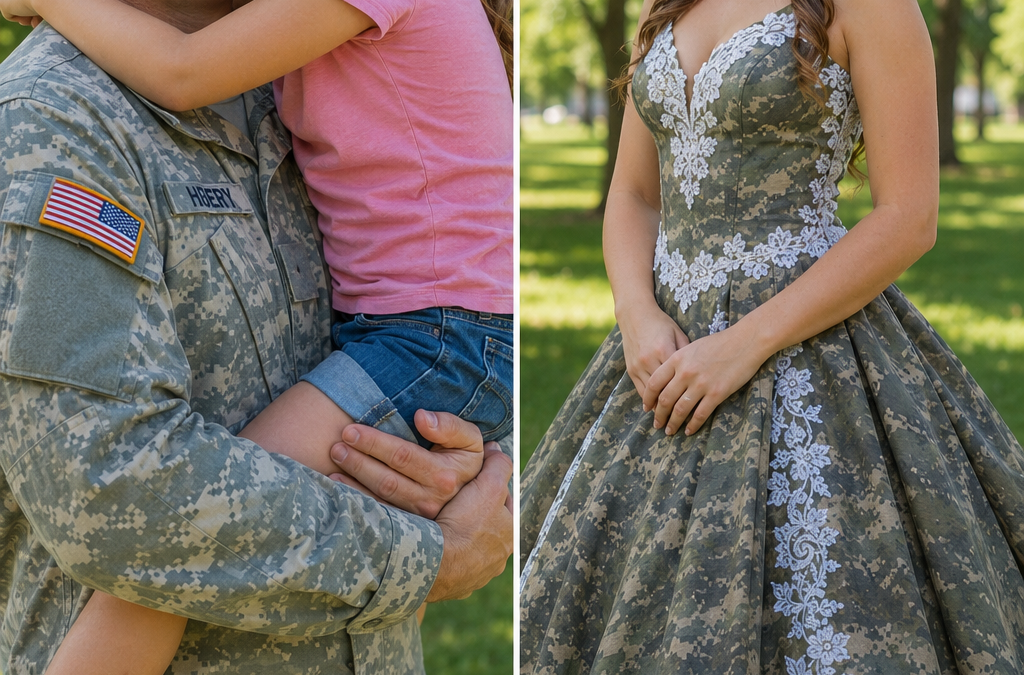 Valentina convirtió el uniforme de su padre soldado en vestido de graduación porque no tenía dinero, pero sí una memoria que nadie podía quitarle; su madrastra y sus hijas se burlaron llamándolo “trapo” y “disfraz de tristeza”, sin imaginar que esa misma noche un capitán y una abogada tocarían la puerta con una carta del sargento Martín, el fideicomiso de la casa y la prueba de que él había dejado protegida a su hija mucho antes de morir.