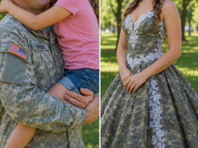 Valentina convirtió el uniforme de su padre soldado en vestido de graduación porque no tenía dinero, pero sí una memoria que nadie podía quitarle; su madrastra y sus hijas se burlaron llamándolo “trapo” y “disfraz de tristeza”, sin imaginar que esa misma noche un capitán y una abogada tocarían la puerta con una carta del sargento Martín, el fideicomiso de la casa y la prueba de que él había dejado protegida a su hija mucho antes de morir.